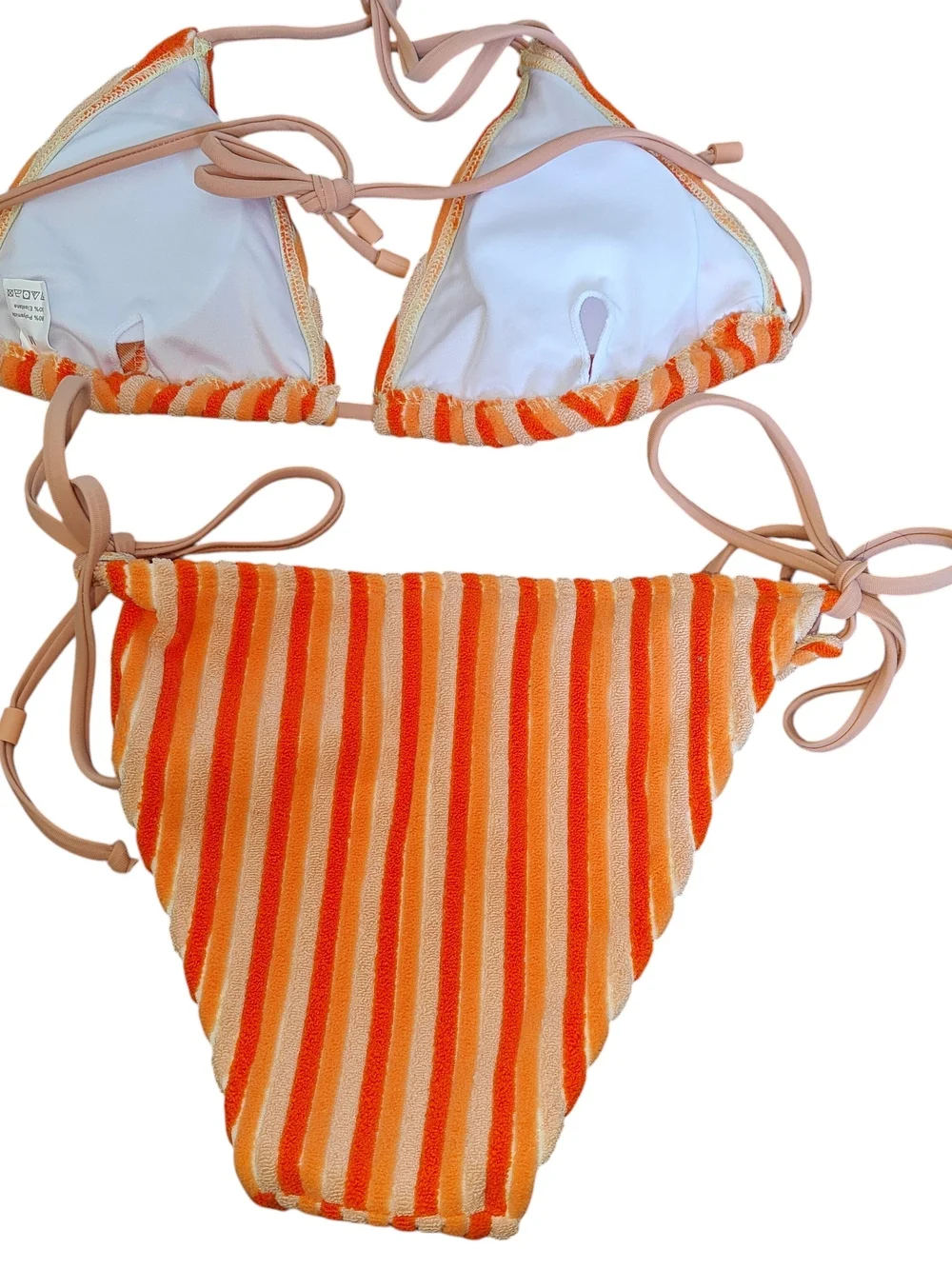Amazon 3-piece Orange Striped Triangle Tie Bikini Set and Matching Tie Wrap M